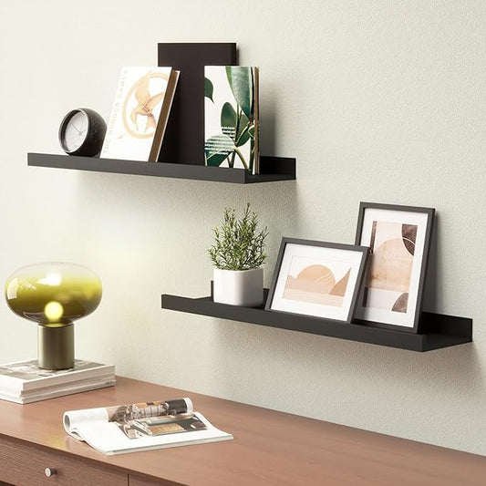Anasay Long Floating Shelves Wall Mounted, 2 Set Modern Wall Shelf for Bedroom,Black