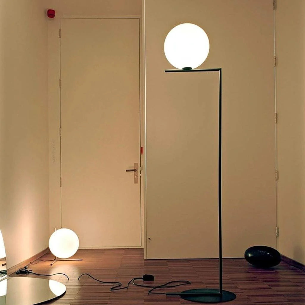 Modern Luxury Brass Floor Lamp with White Glass Shade – Black