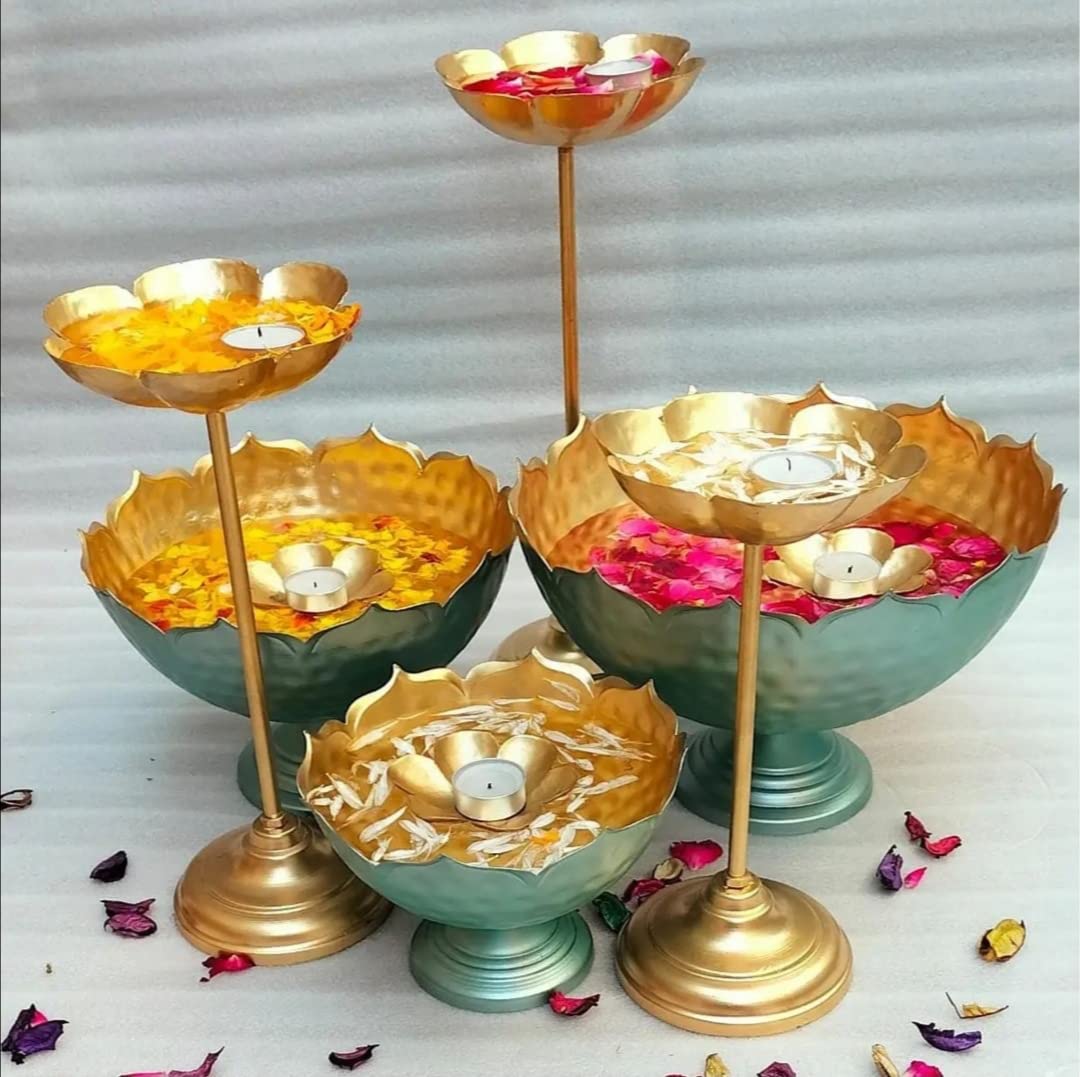 Taj Bowl Urli Candle Stand with Floating Diya | Urli for Home Decor and Festival Decor