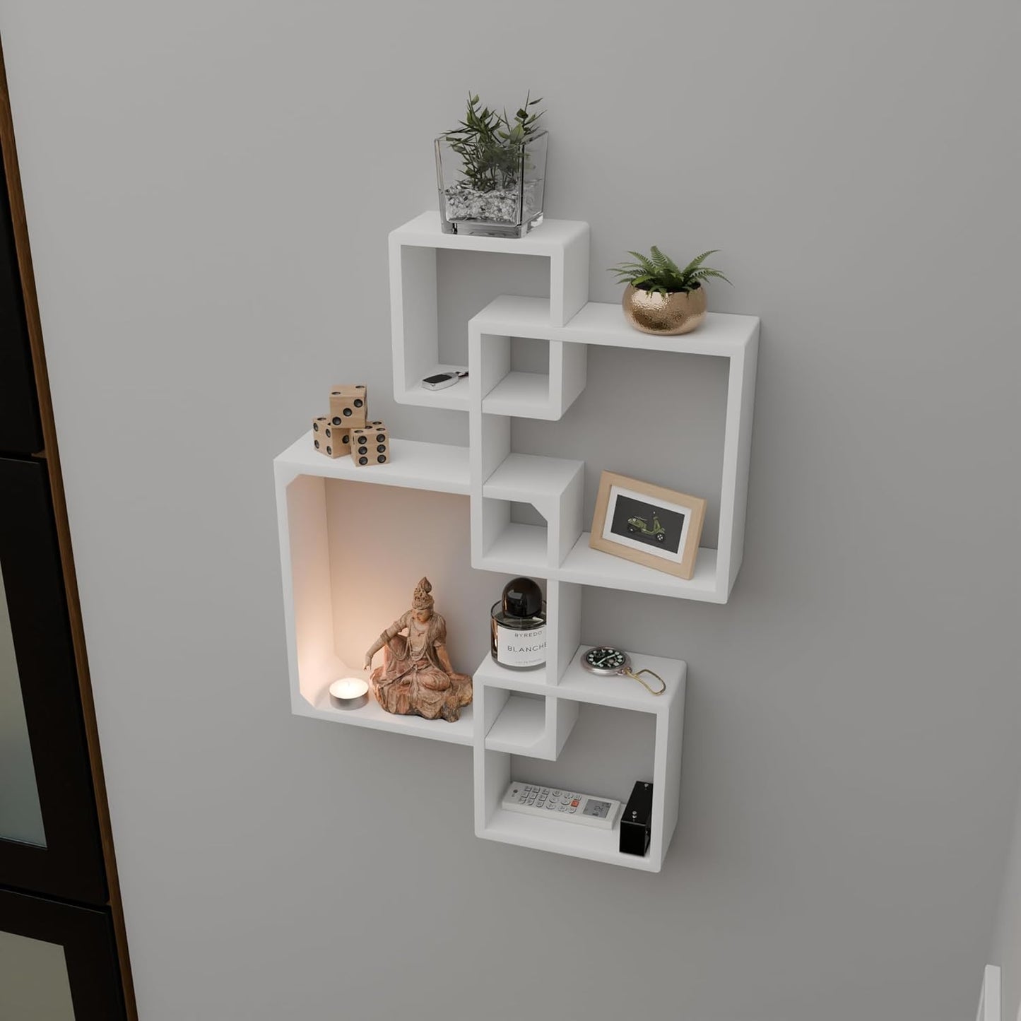 QC Anasay White Intersecting Cube Wall Shelf Set of 4