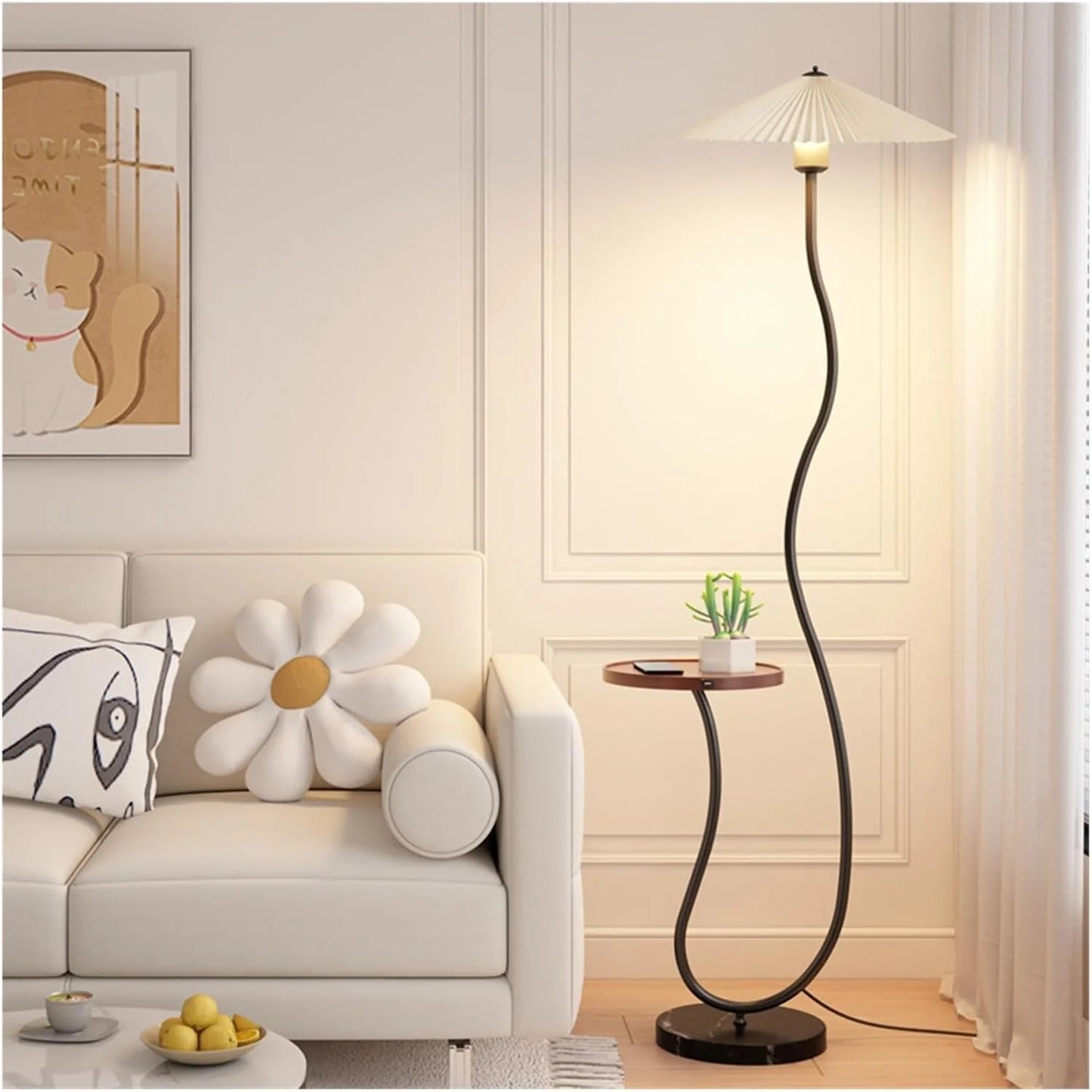 Modern Floor Lamp with Table – Black
