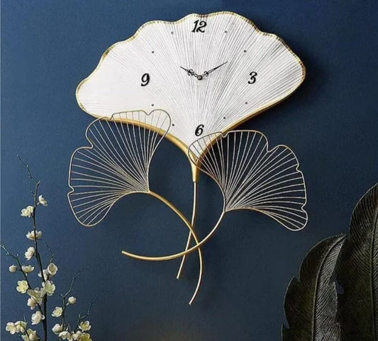 Infinity Lines Int 3D Leaf Petel Shaped Decorative Metal Wall Analogue Clock Watch For Living Room, Bedroom, White