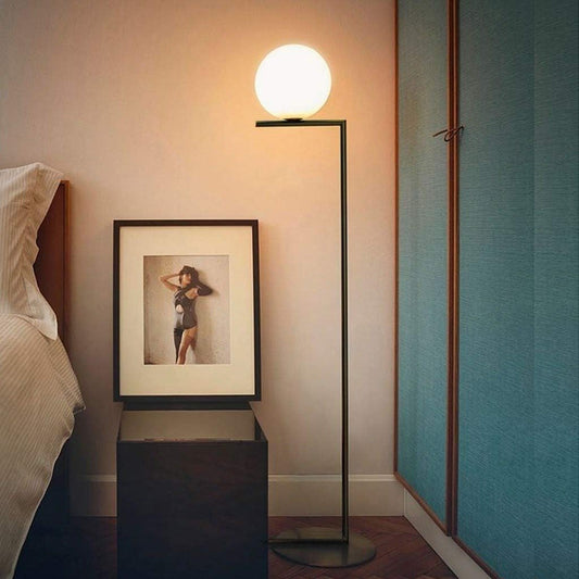 Modern Luxury Brass Floor Lamp with White Glass Shade – Black