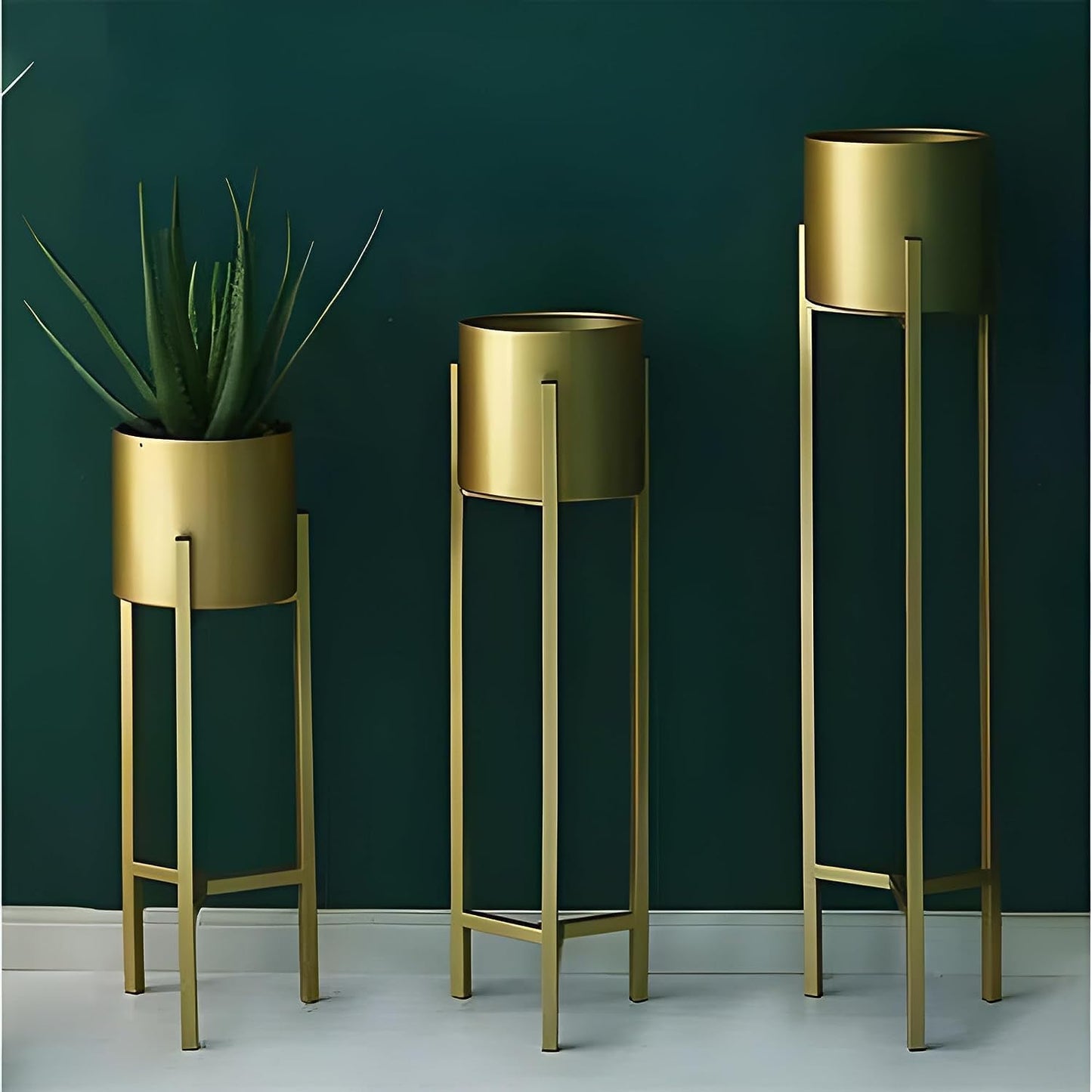 Modern Metal Floor Flower Stands Planter Stand with Planter Pot -Set of 3 Golden)