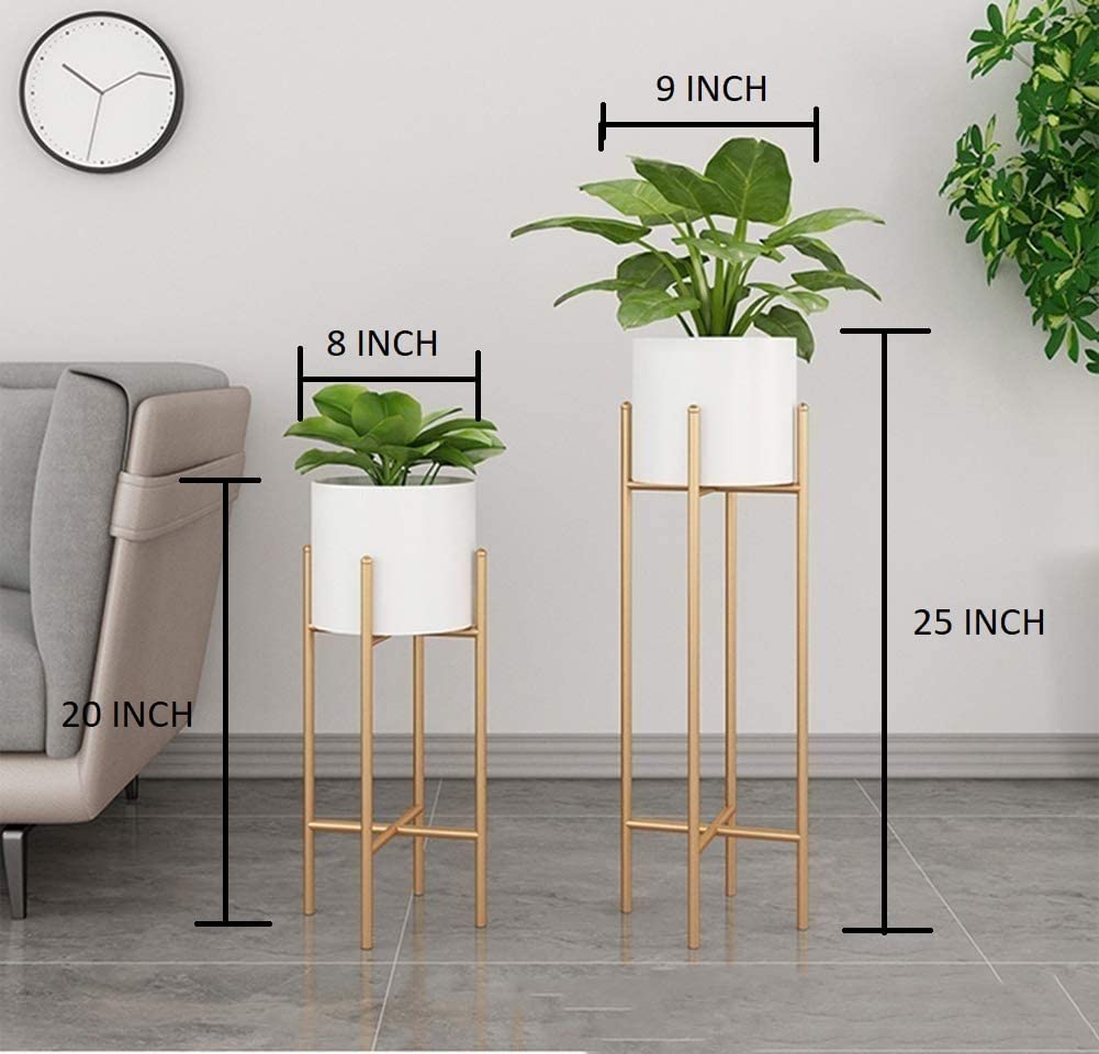 Modern Metal Floor Flower Stands Planter Stand with Planter Pot -Set of 2) 01