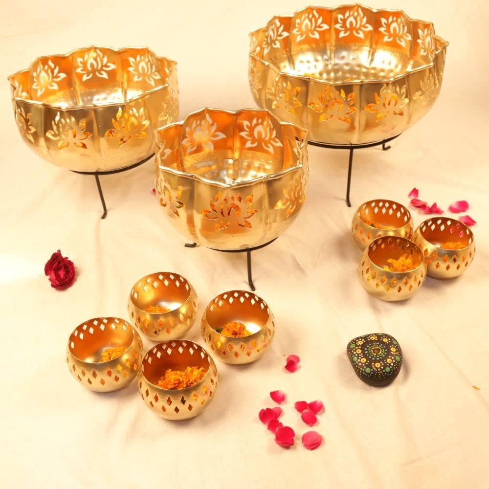 Taj Bowl Urli Candle Stand with Floating Diya | Urli for Home Decor and Festival Decor