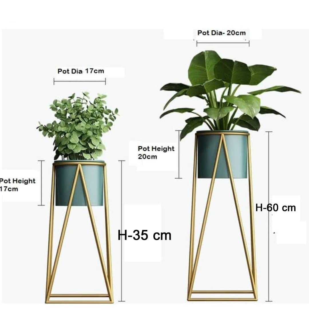 Modern Metal Floor Flower Stands Stand with Planter Set of-2 (Golden)