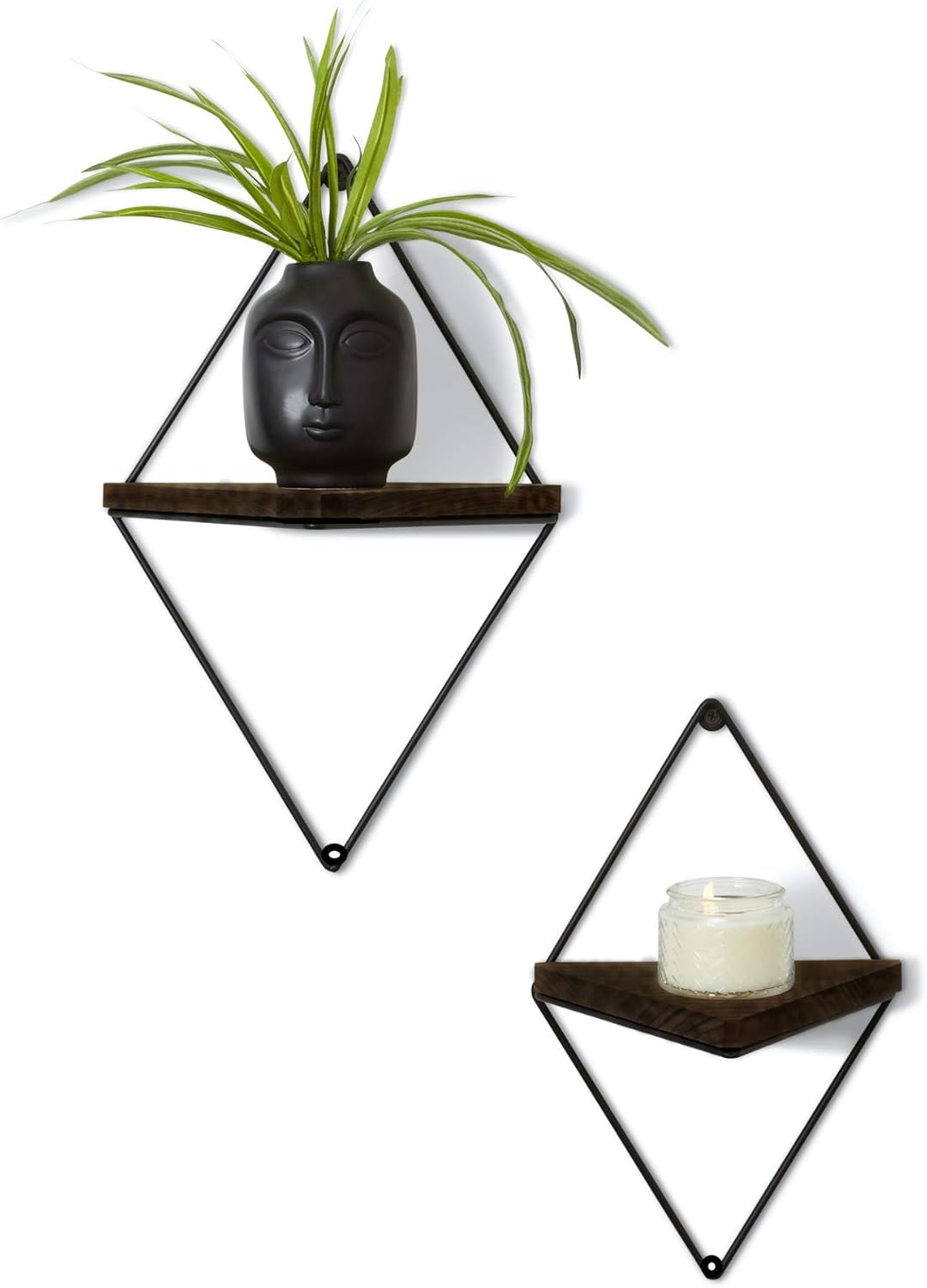 Anasay Floating Rustic Wood Triangle Shelves- Set of 2