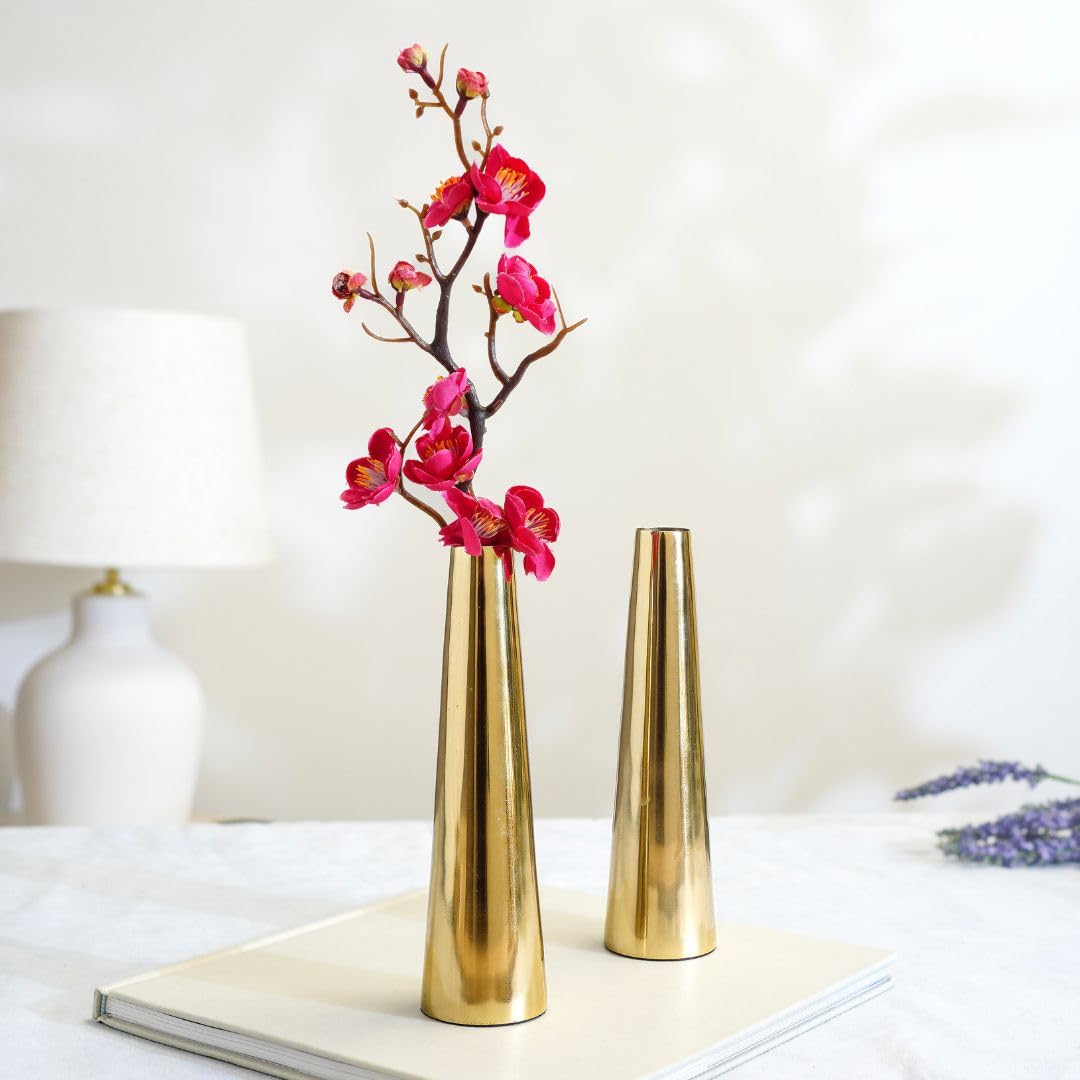 QC Anasay Golden Round Metal Flower Vase Set of 2