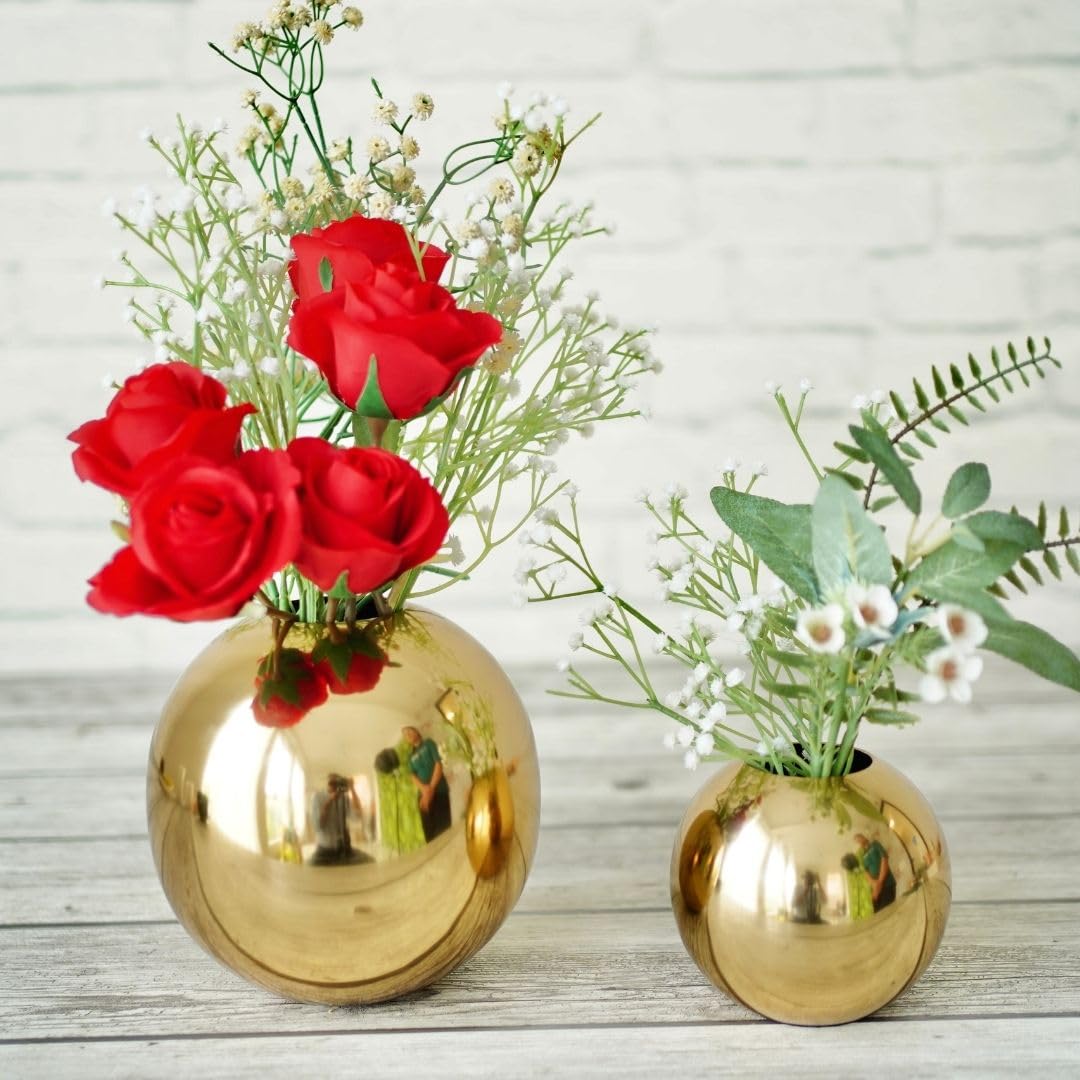 QC Anasay Golden Metal Vase for Table Decor Set of 2