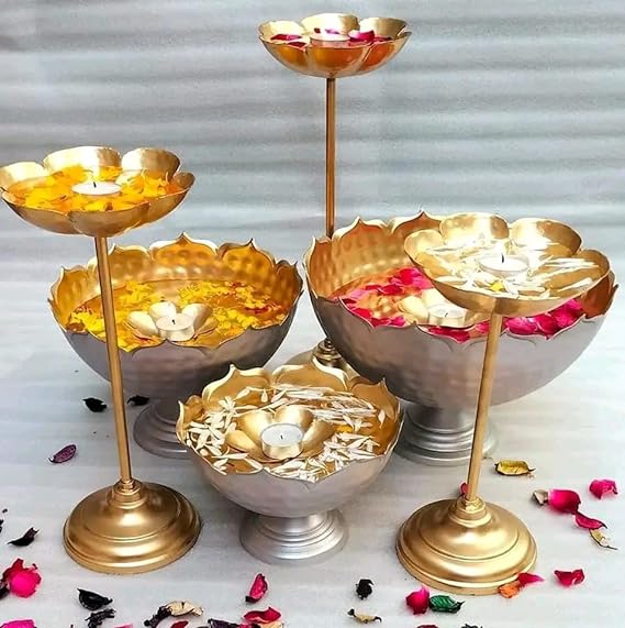 Taj Bowl Urli Candle Stand with Floating Diya | Urli for Home Decor and Festival Decor