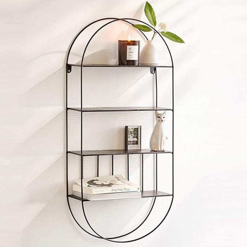 Anasay Wrought Iron Wall Shelf, 4 Tier Oval Vintage Floating Shelves Decorative Storage Display