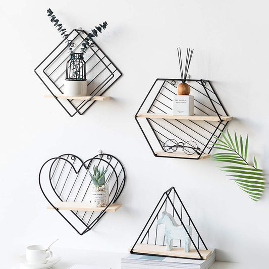 Anasay Floating Shelves Metal Wire Heart Shape Design Wall Mounted Display Shelves Wall Decor Storage Frame Display Shelving