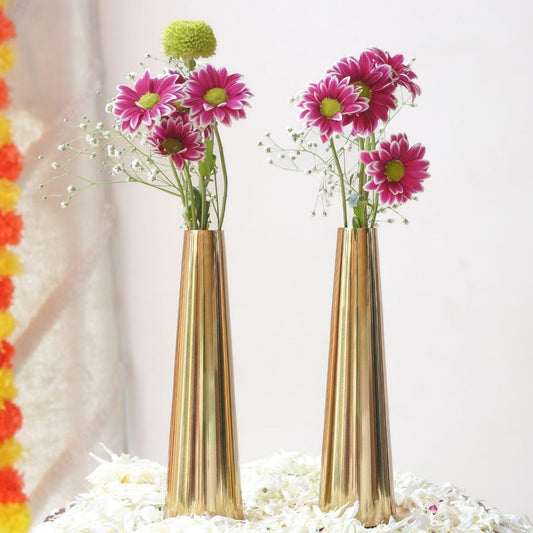 QC Anasay Golden Round Metal Flower Vase Set of 2
