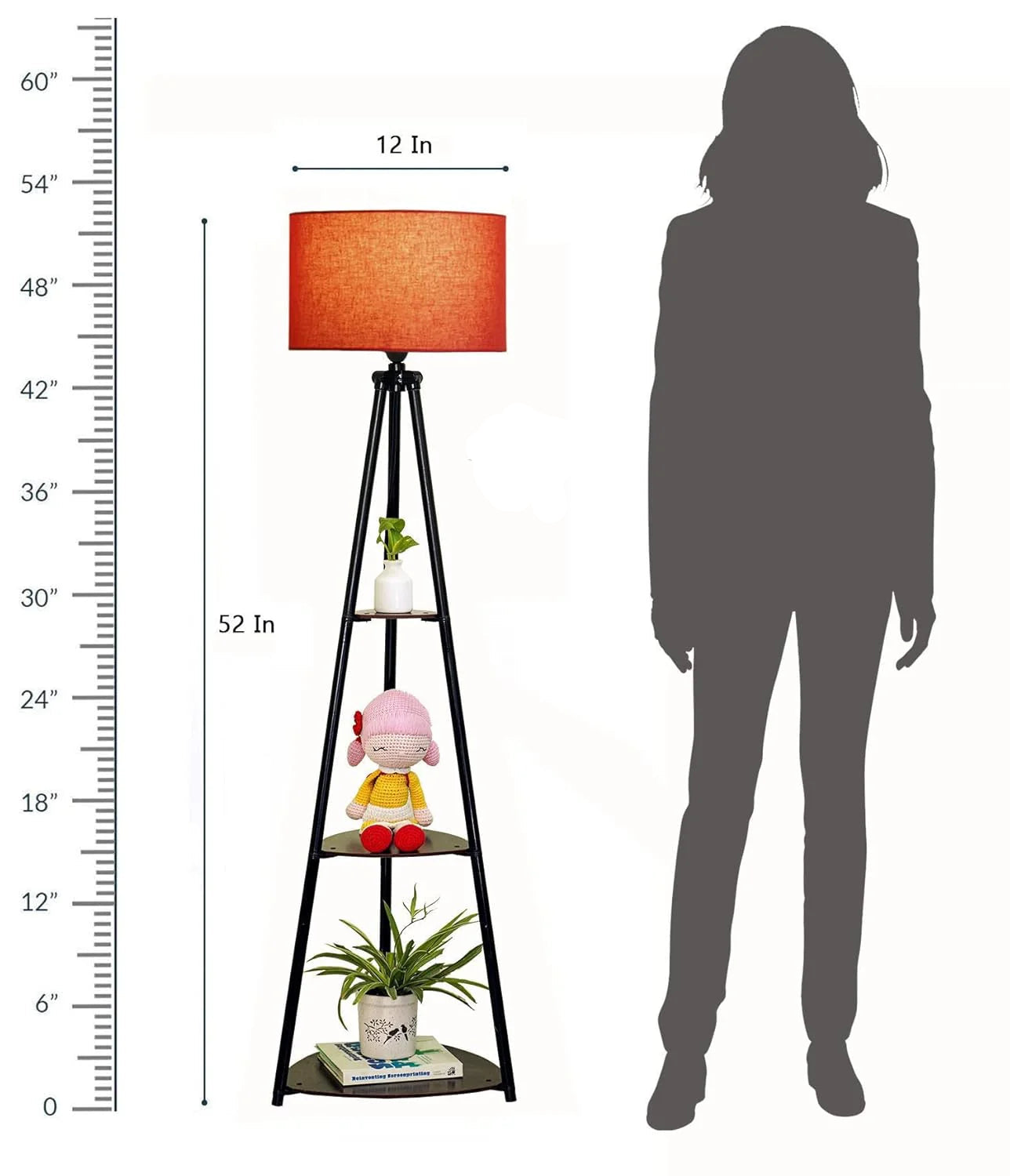 Metal Floor Lamp with 3 Shelves – Lily Red (LED Included)