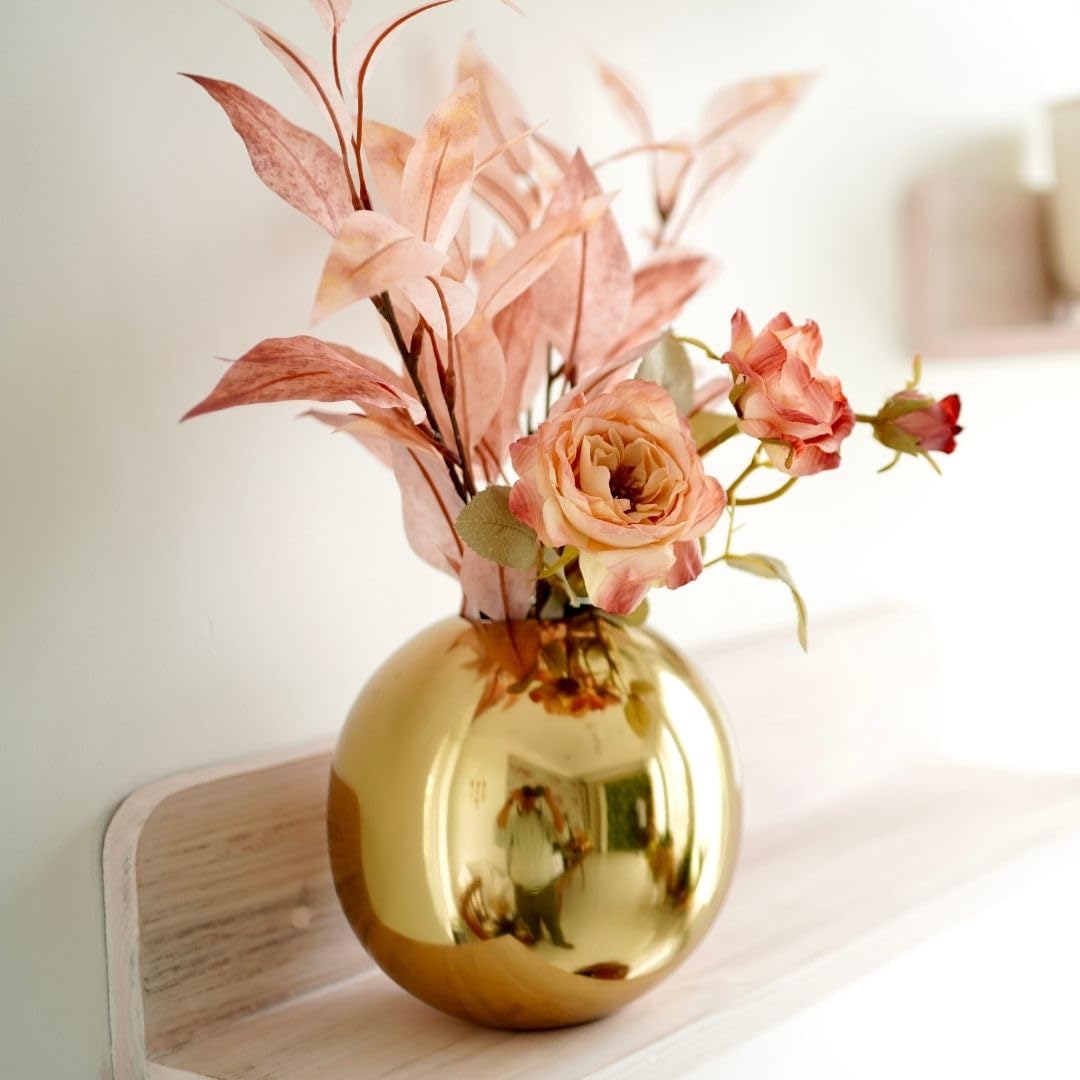 QC Anasay Golden Round Metal Flower Vase