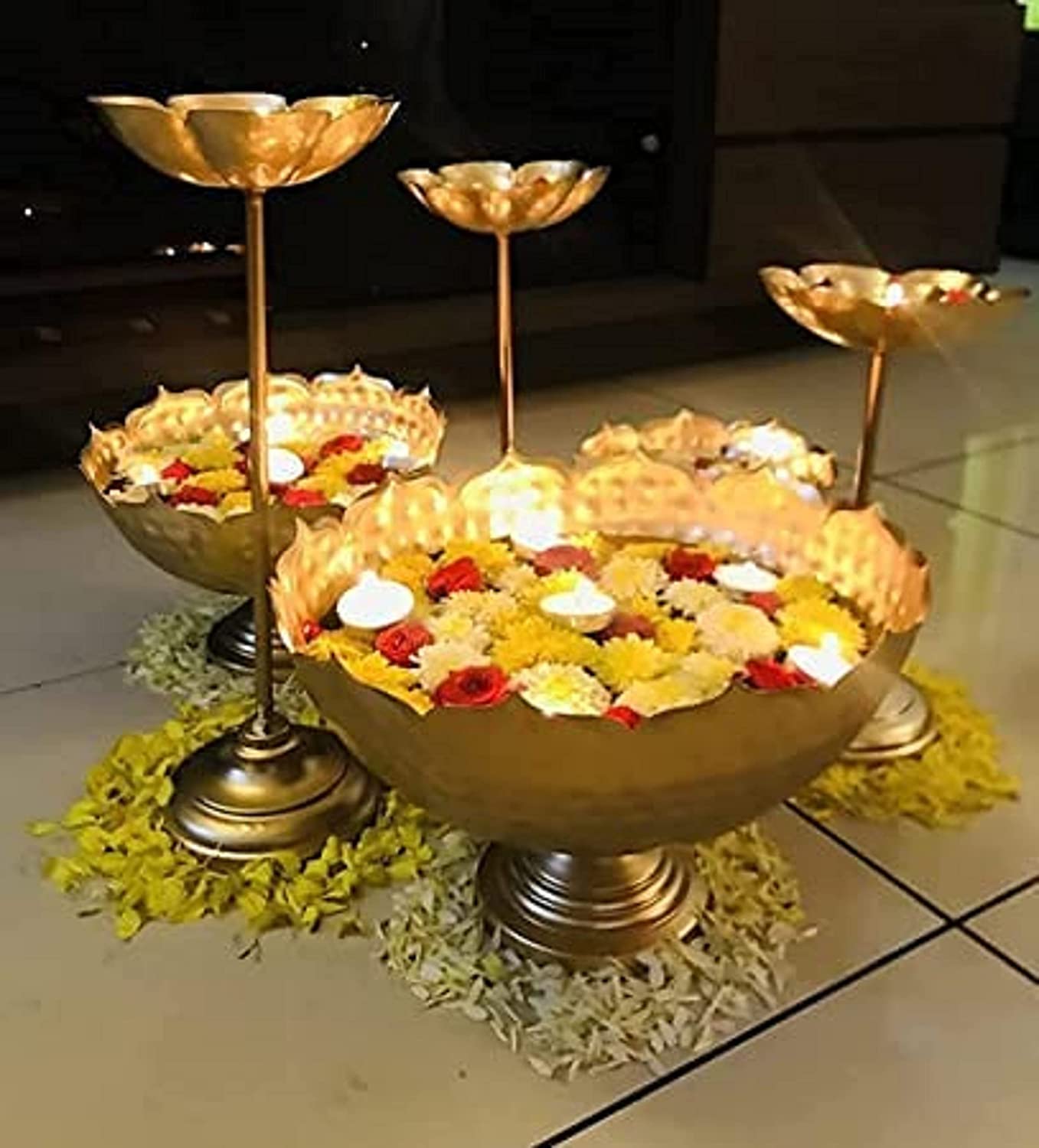 Taj Bowl Urli Candle Stand with Floating Diya | Urli for Home Decor and Festival Decor