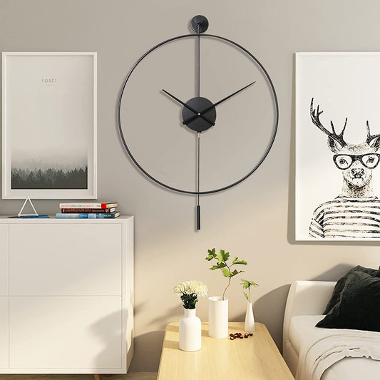 Anasay Deconet Classical Large Wall Clock – Silent Metal Clock with Pendulum for Living Room, Bedroom & Office (Black)