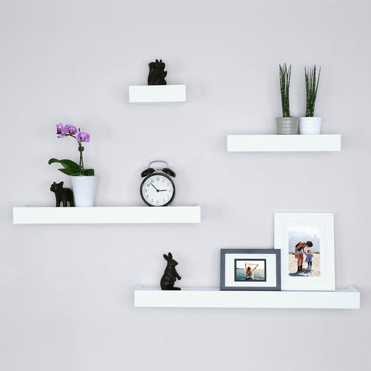 Anasay Modern Ledge Wall Shelves, Set of 4, White
