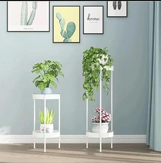 Modern Metal Floor Flower Stands Stand with Planter Set of-2 (White)