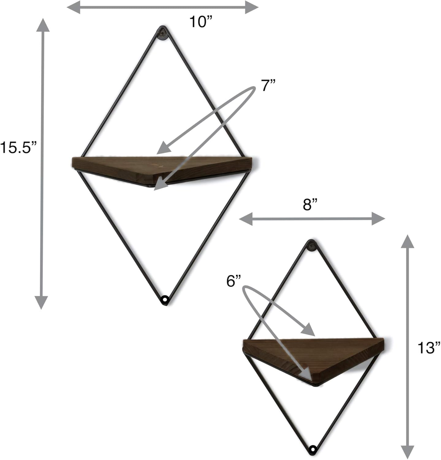 Anasay Floating Rustic Wood Triangle Shelves- Set of 2