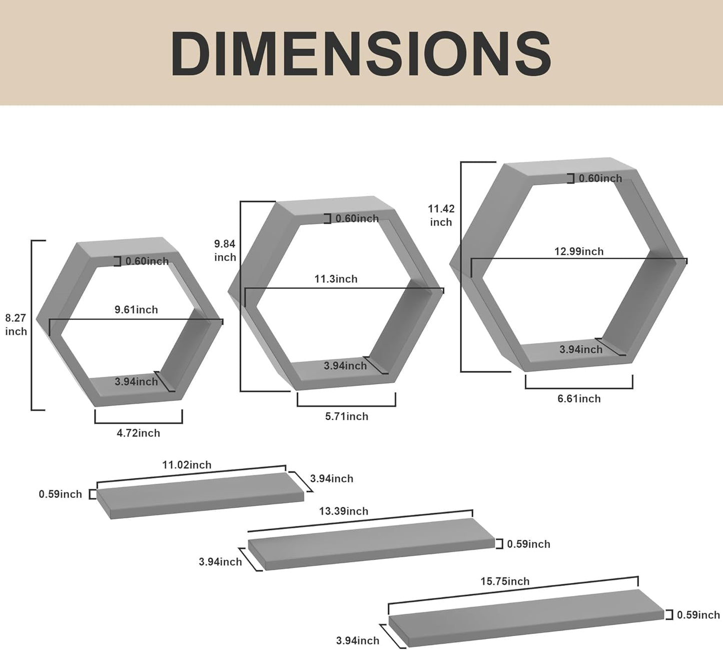 Anasay Floating Wall Shelves for Living Room Wall Mounted Set of 6 Hexagon Shelves for Photos Plants and Wall Decor Wall Shelves for Bedroom White