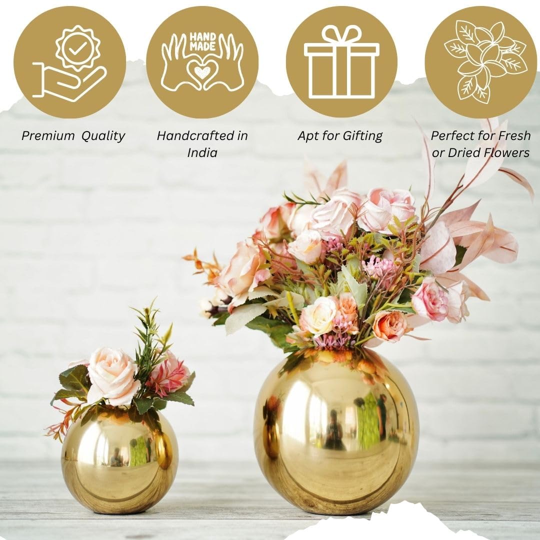 QC Anasay Golden Metal Vase for Table Decor Set of 2