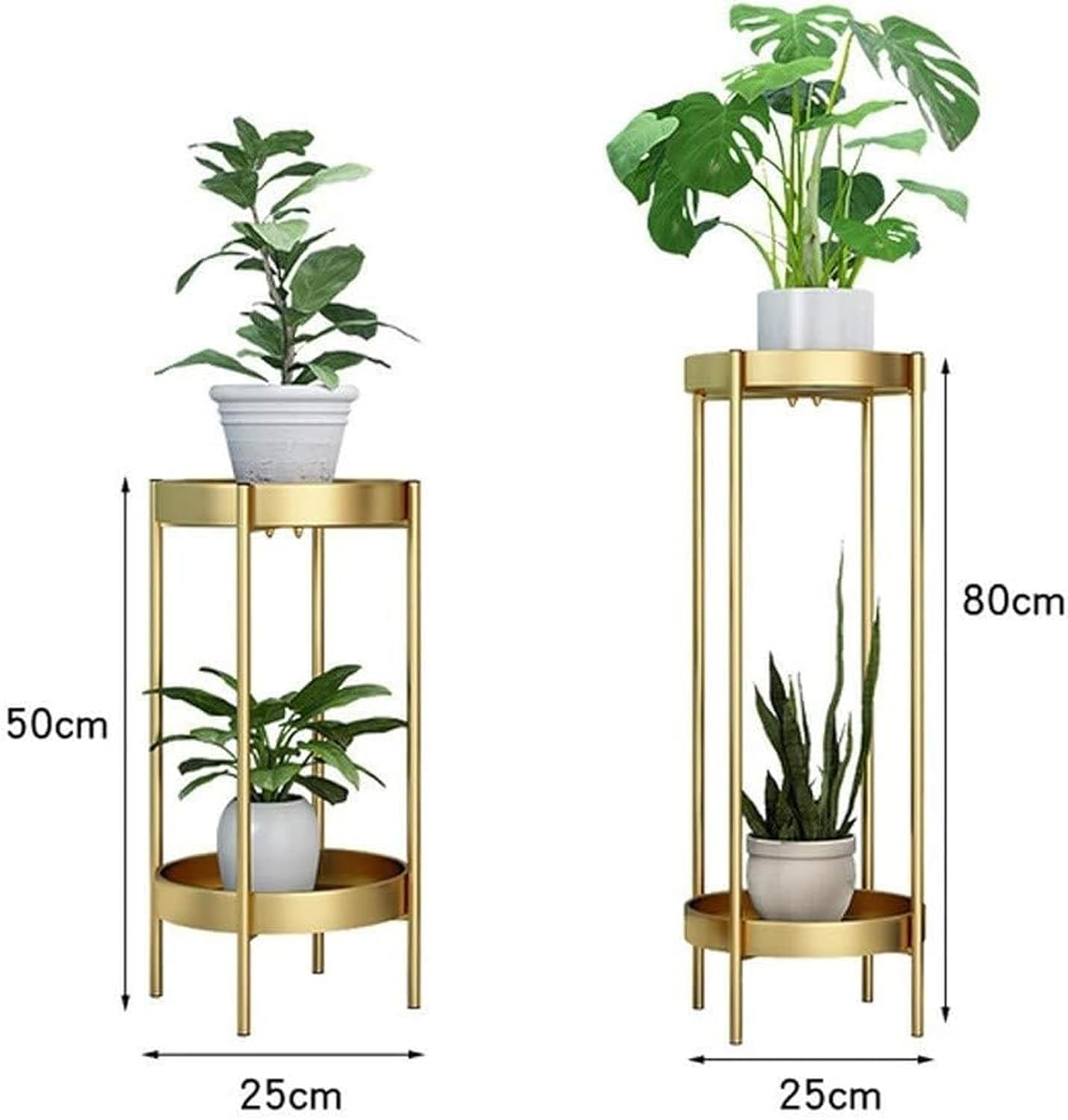 plant pot stand gold Modern Metal Floor Flower Stands Stand with Planter Set of-2 (Golden)