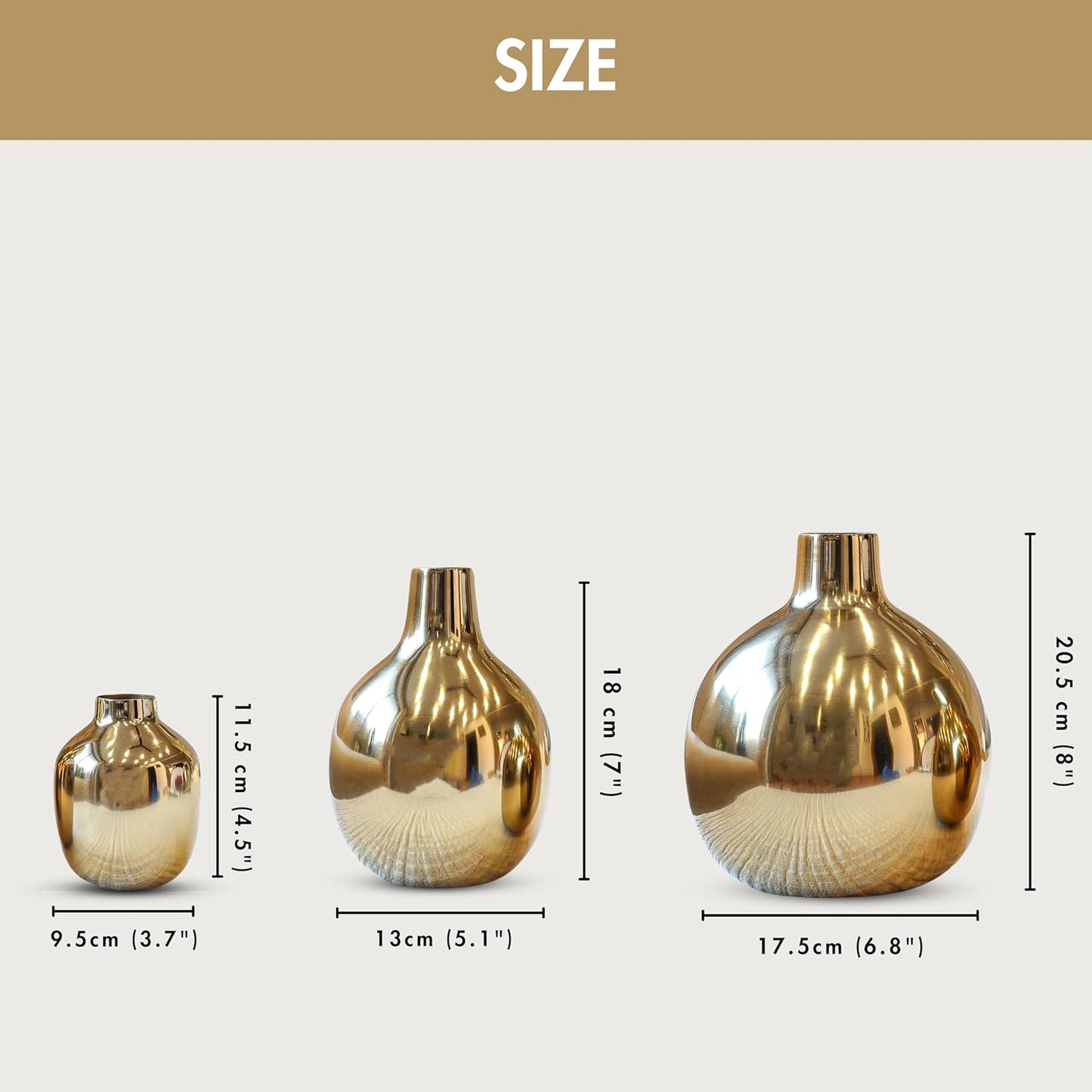 Anasay Elegant Golden Metal Flower Vase set of 3