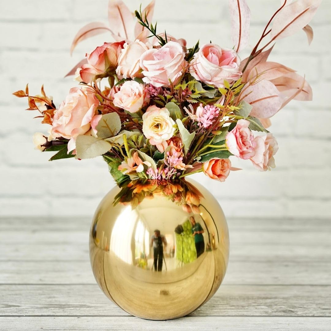QC Anasay Golden Round Metal Flower Vase