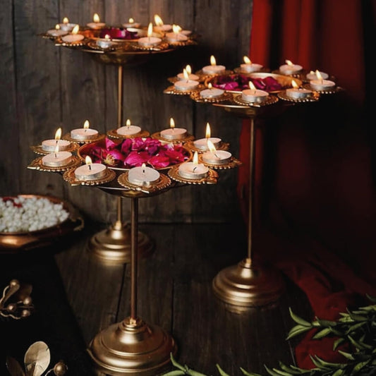 Diya Urli Bowl Stand for Home Decor (Pack of 3- Gold)