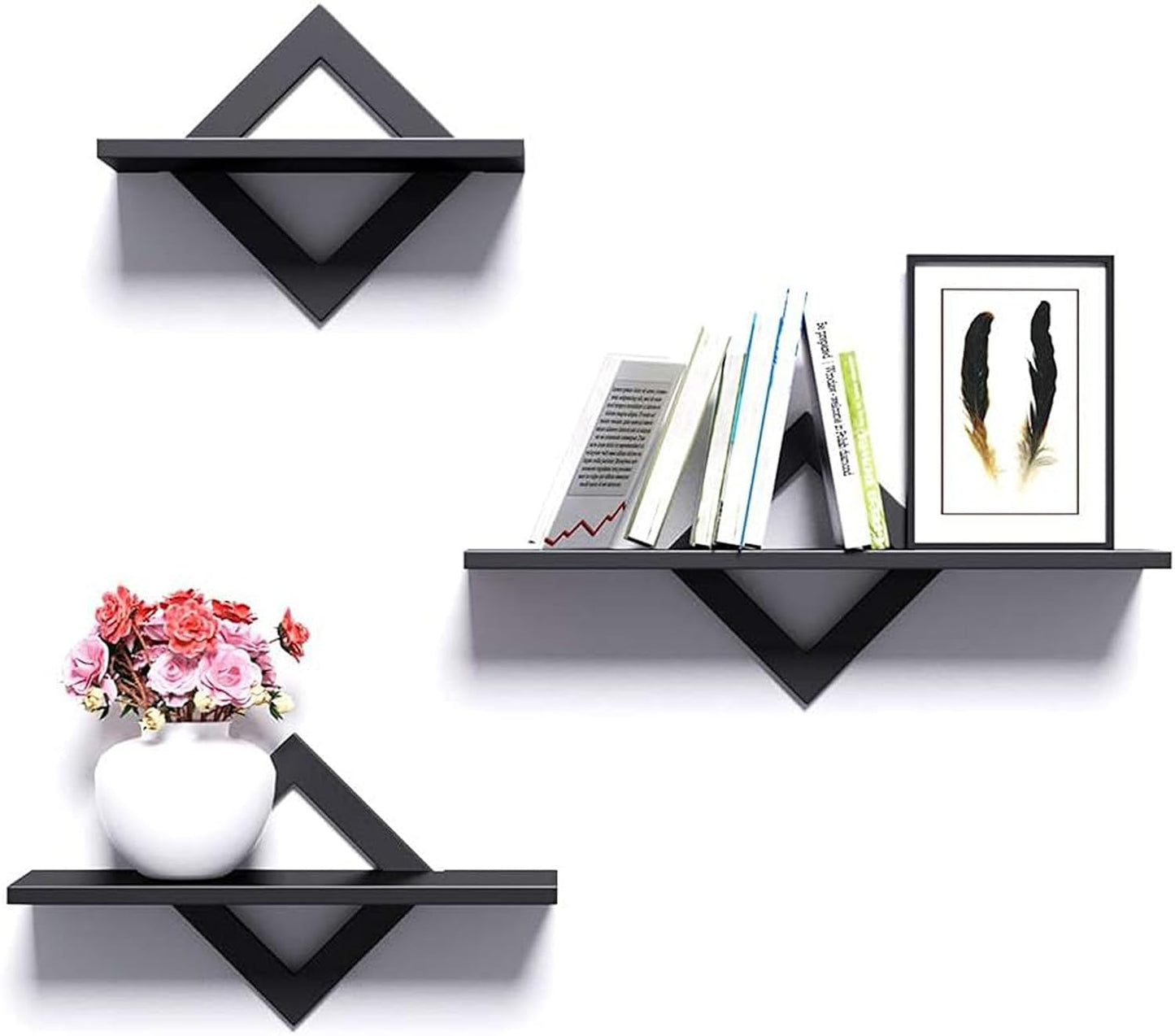 Anasay Wall Display Wood Wall Rack Shelf for Storage Display Room Decoration (Black) Set Of 3