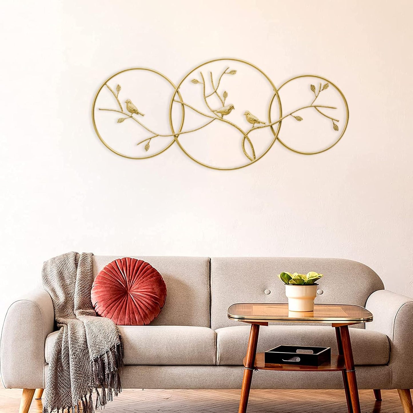Anasay 3D Luxury Metal Leaf Wall Art – Set of 3 Gold Leaf Sculptures for Elegant Home Decor