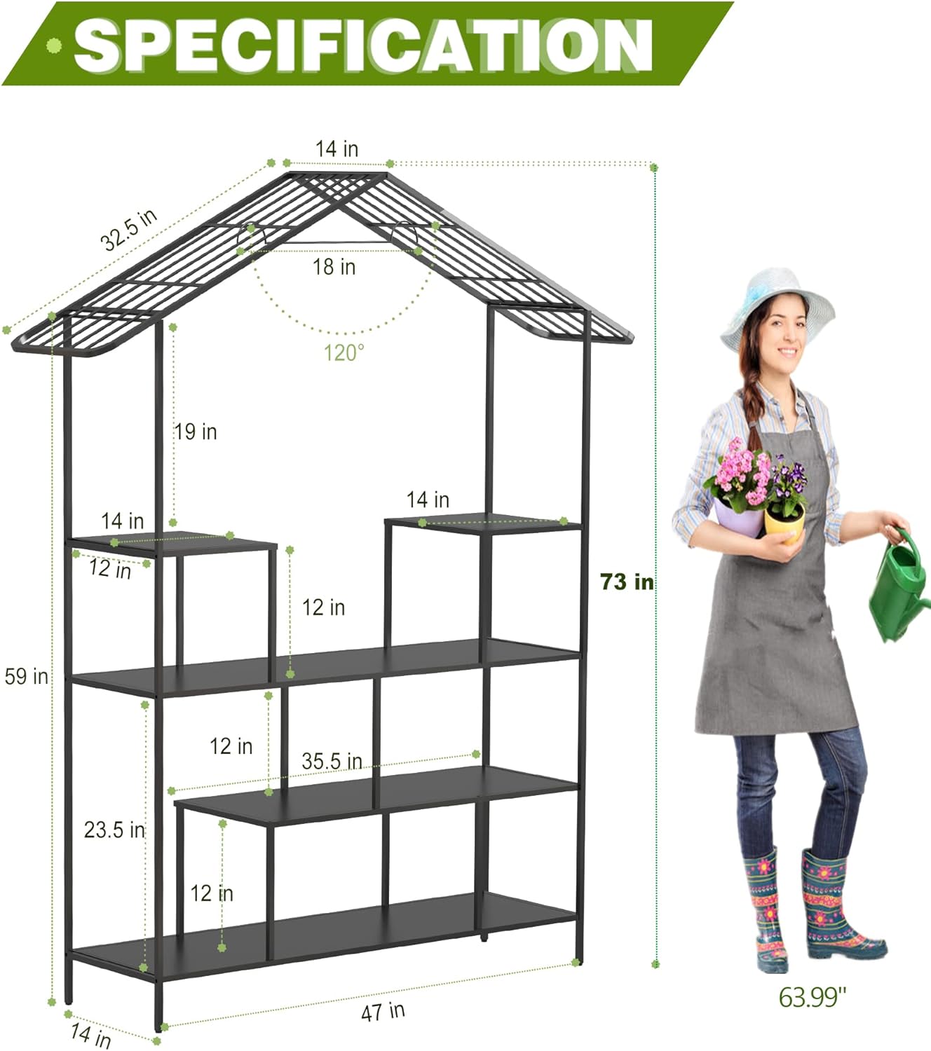 Anasay Metal Plant Stand Indoor Outdoor, Plant Shelf, Spampur 16 Potted Tall Plant Stands for Indoor Plants Multiple, Large Flower Pots Corner Plant Holder, 4 Tiered