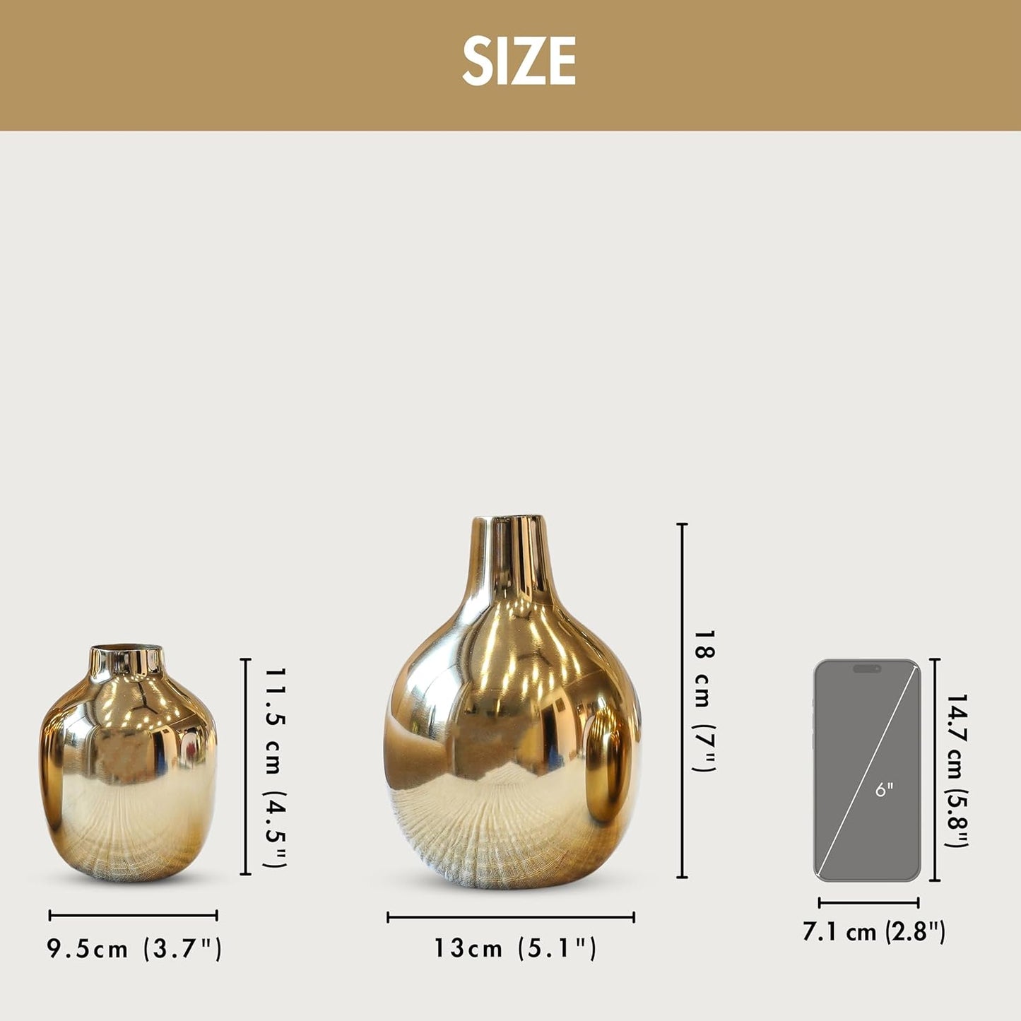 QC Anasay Decorative Golden Metal Flower Vase Set of 2