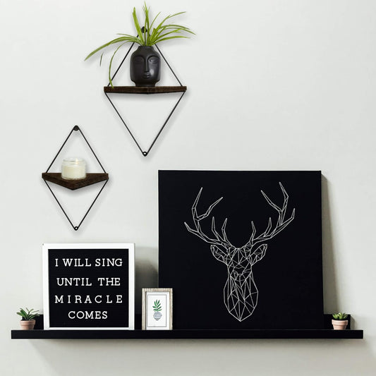 Anasay Floating Rustic Wood Triangle Shelves- Set of 2