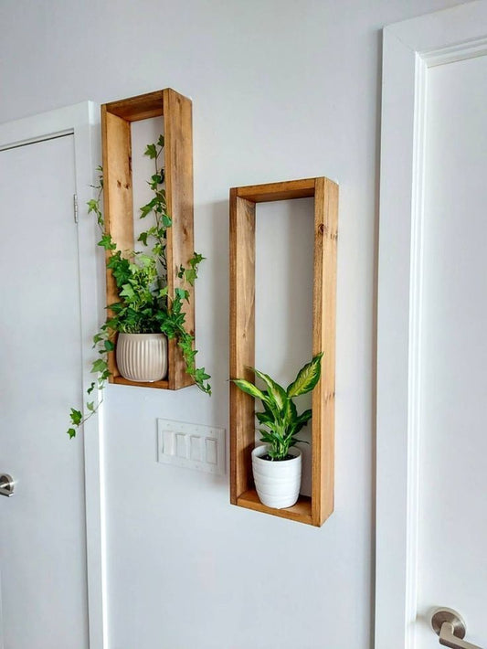 Anasay Rustic Wall-Mounted Wooden Plant Shelves for Home Decor – Indoor Hanging Display Solid Wood with Natural Finish Set of 2