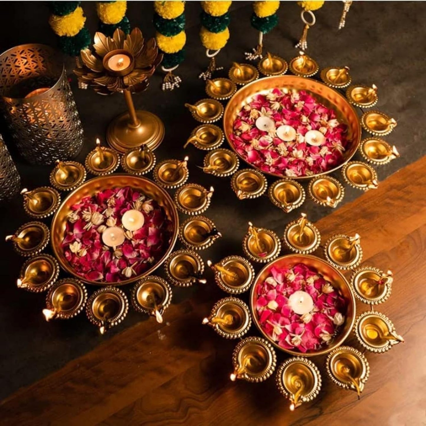 Metal Diya Urli Home,Office Table Decor Diwali Decoration Items for Home Set of 3 (Size 10,12 and 14 inches)