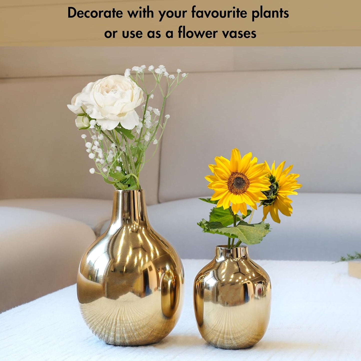 QC Anasay Decorative Golden Metal Flower Vase Set of 2
