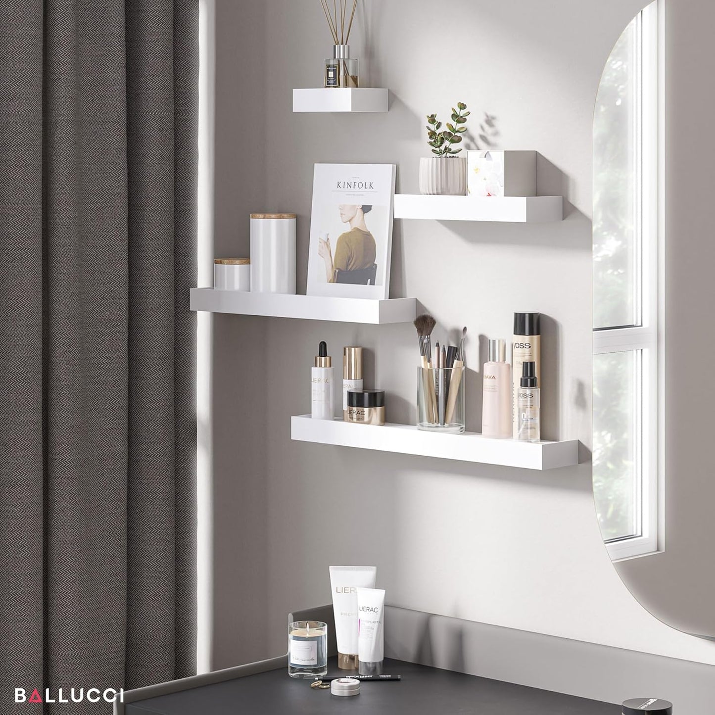 Anasay Modern Ledge Wall Shelves, Set of 4, White