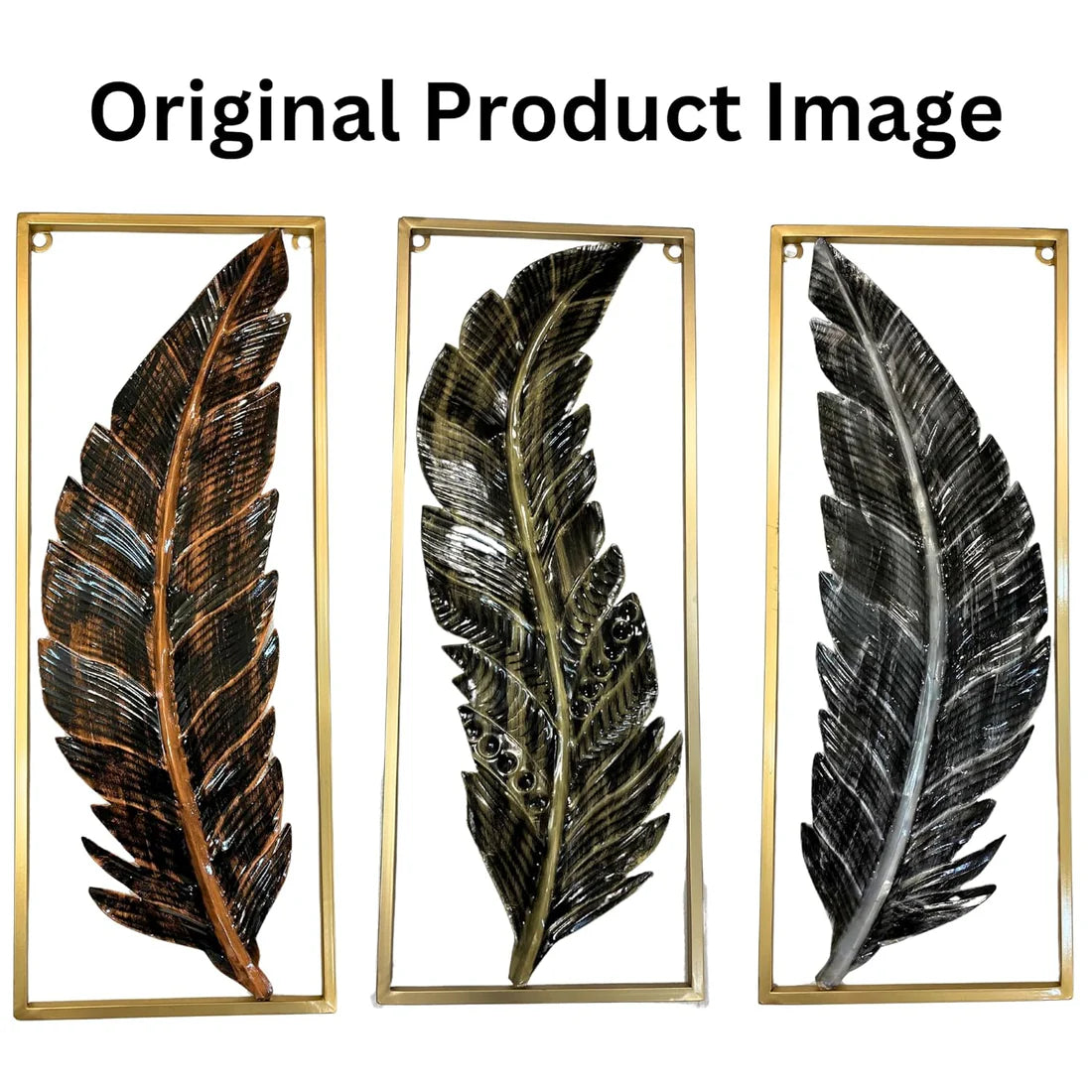 Metal Frame Leaf Set of 3 Wall Art Decorations | Modern Luxury Metal Wall Art Decor, | Perfect 3D Wall Sculpture For Living Room, Restaurant, Hotel & Office (Antique)