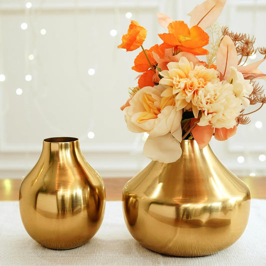 QC Anasay Elegant Round Golden Flower Vase Set Of 2