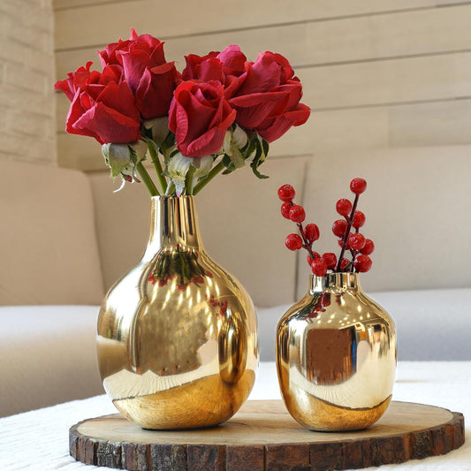 QC Anasay Decorative Golden Metal Flower Vase Set of 2