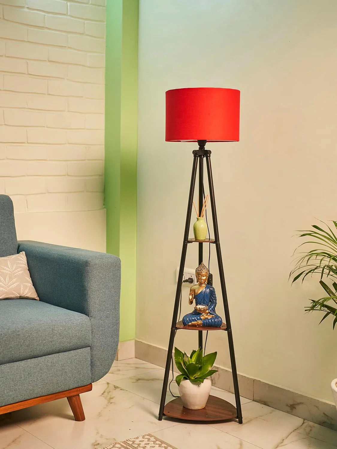 Metal Floor Lamp with 3 Shelves – Lily Red (LED Included)
