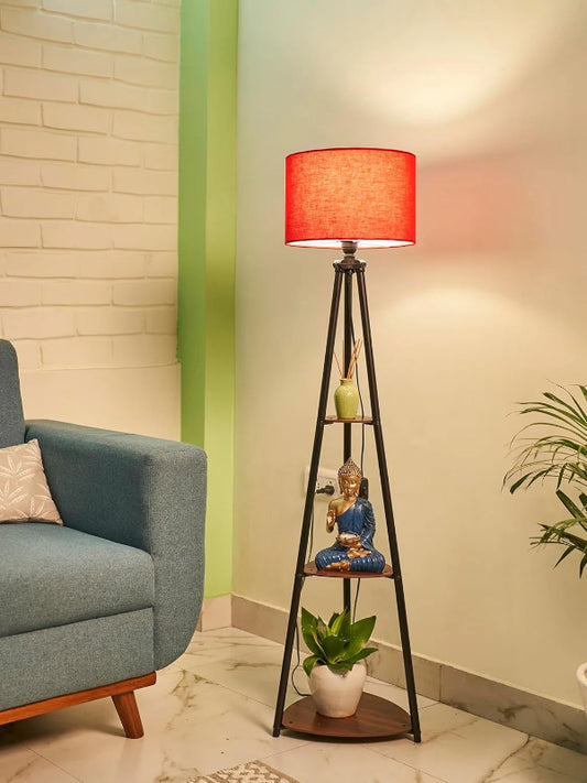 Metal Floor Lamp with 3 Shelves – Lily Red (LED Included)