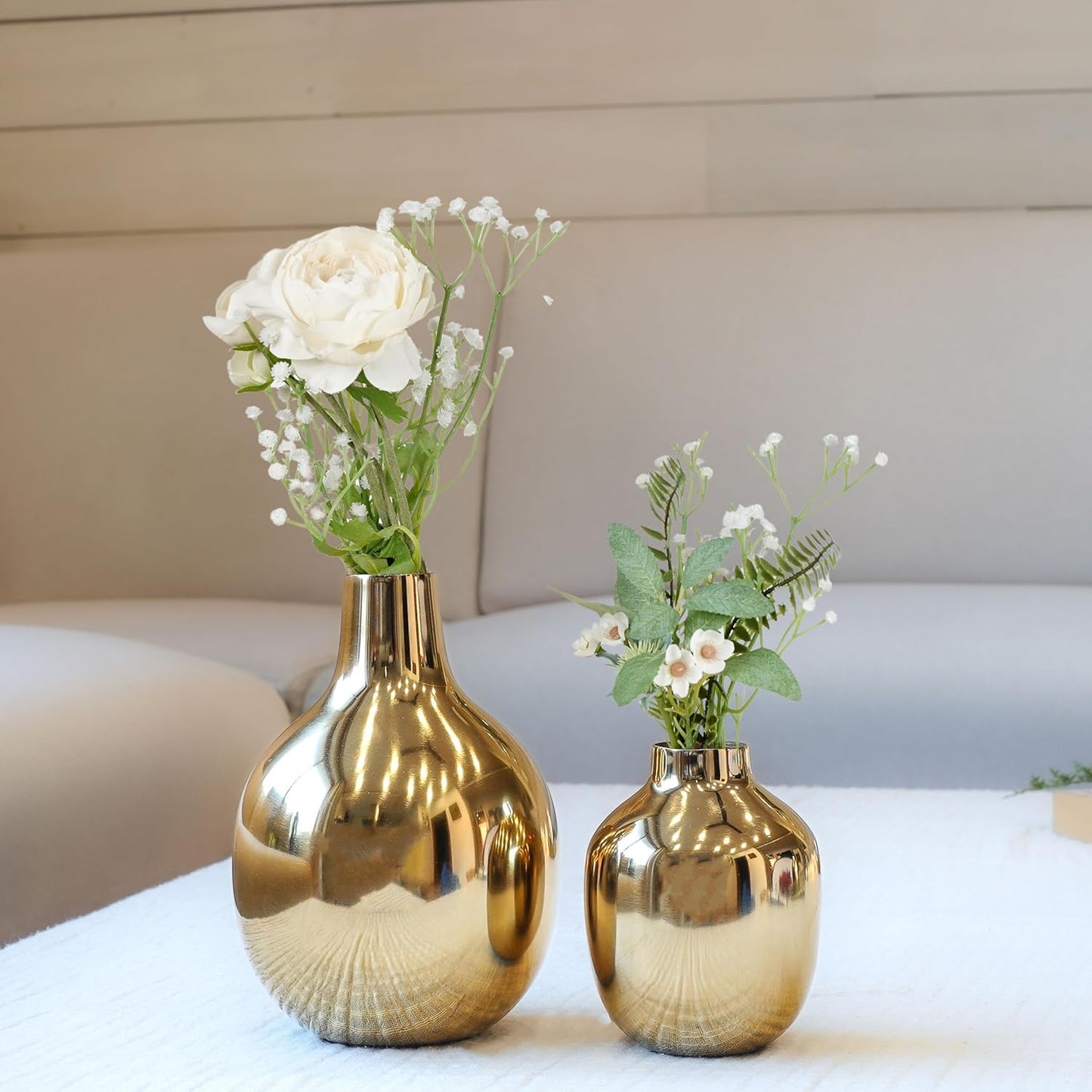 QC Anasay Decorative Golden Metal Flower Vase Set of 2