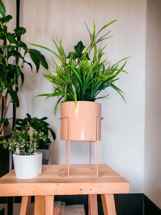Modern Metal Floor Flower Stands Planter Stand with Planter Light Pink Color