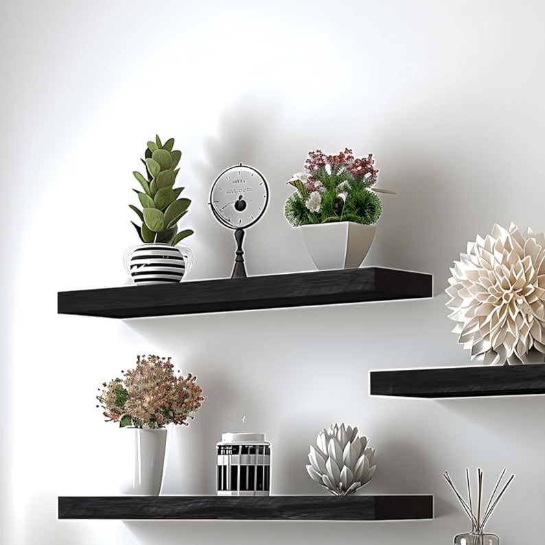 Anasay Black Wood Floating Shelves for Wall Rustic Wall Shelves for Bedroom Set of 4