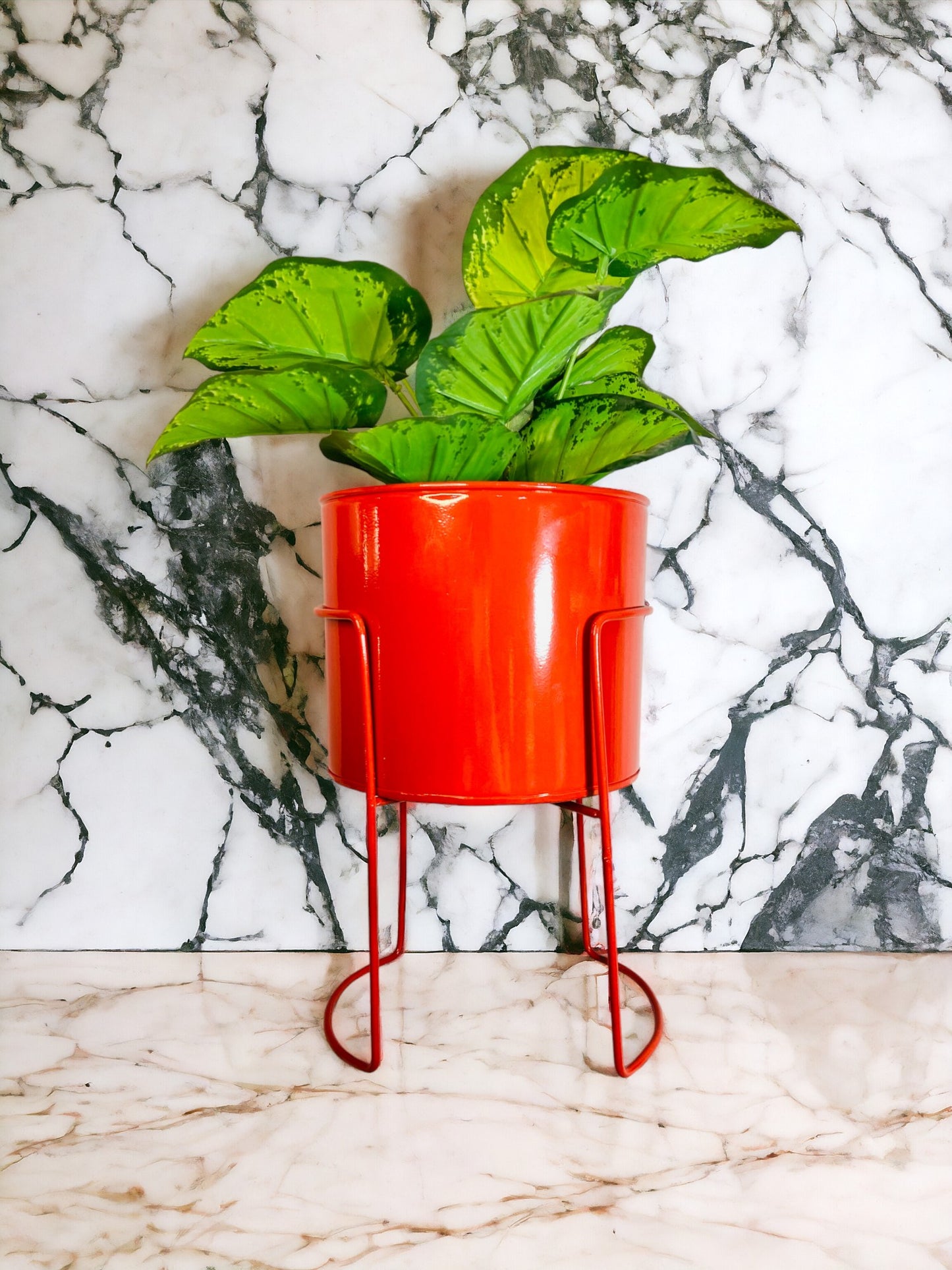 Modern Metal Flower Stands Planter Stand with Planter Red Color