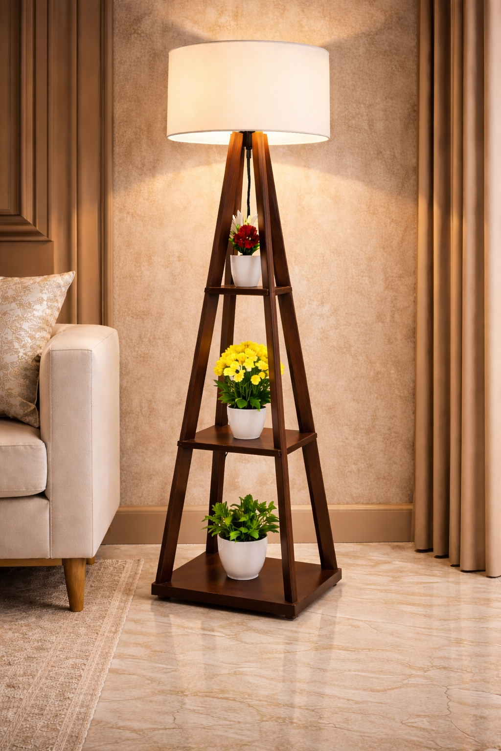 Wooden Classic Floor Lamp for Living Room Home Decoration Brown